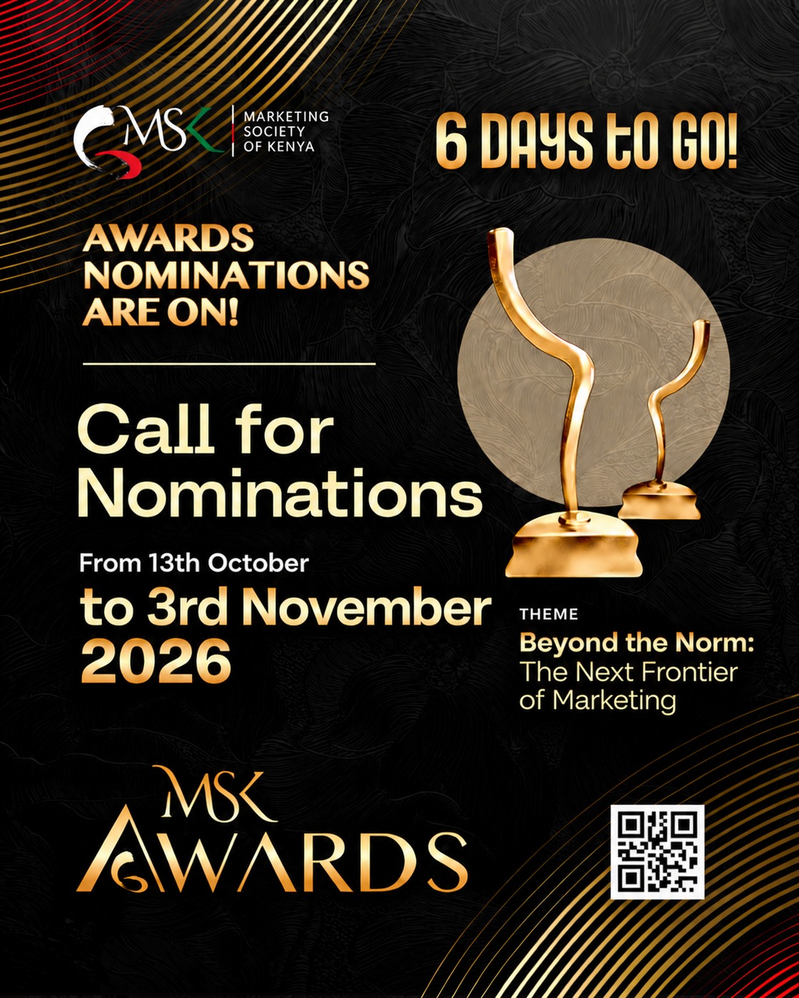 MSK Awards 2026 call for nominations – 6 days to go. Nominations close 3rd November 2026